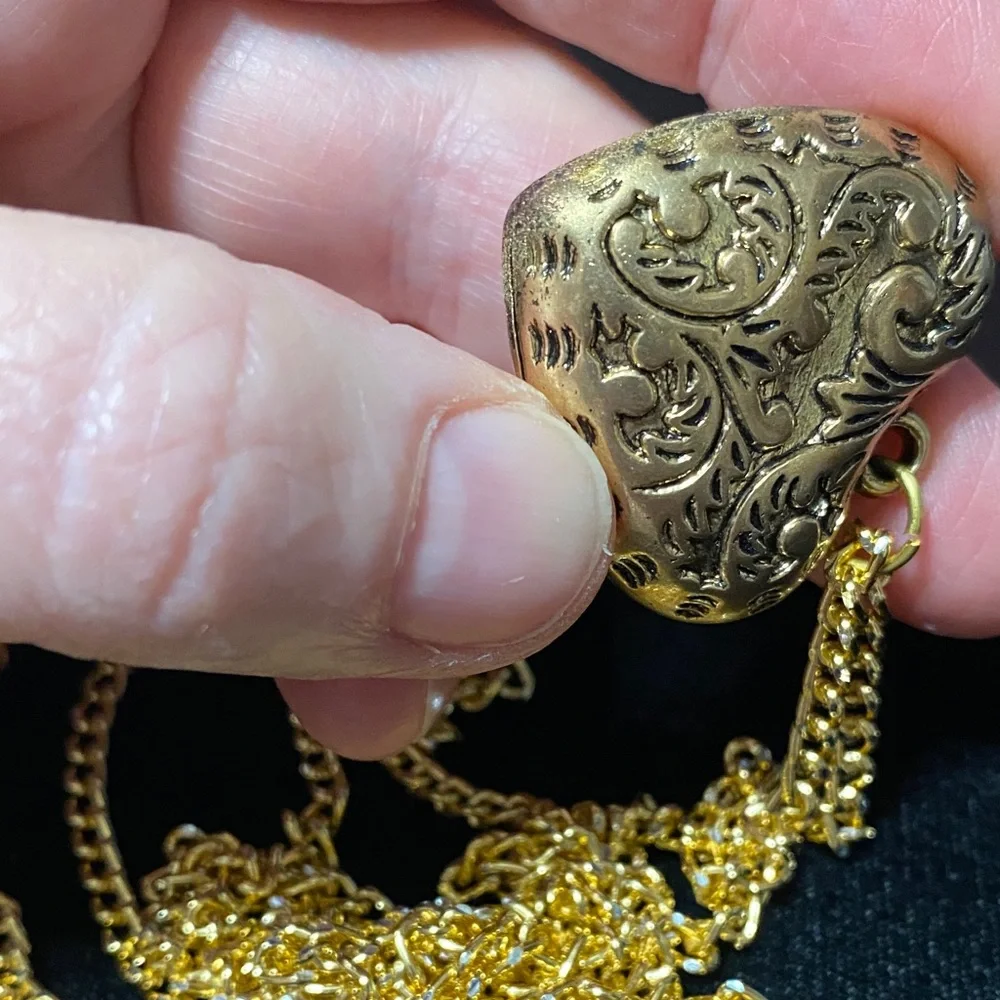 Gold vintage Heart Pendant 44” chain Necklace